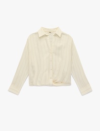 Regular Fit Klasik Yaka Viskon Büzgülü Asimetrik Uzun Kollu Gömlek