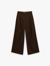 Pileli Viskon Karışımlı Geniş Paça Çizgili Pantolon