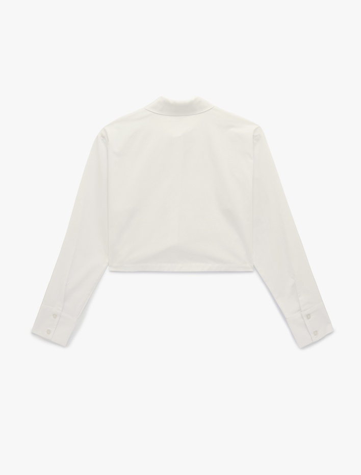  Regular Fit Uzun Kollu Klasik Yaka Crop Gömlek