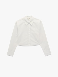 Regular Fit Uzun Kollu Klasik Yaka Crop Gömlek