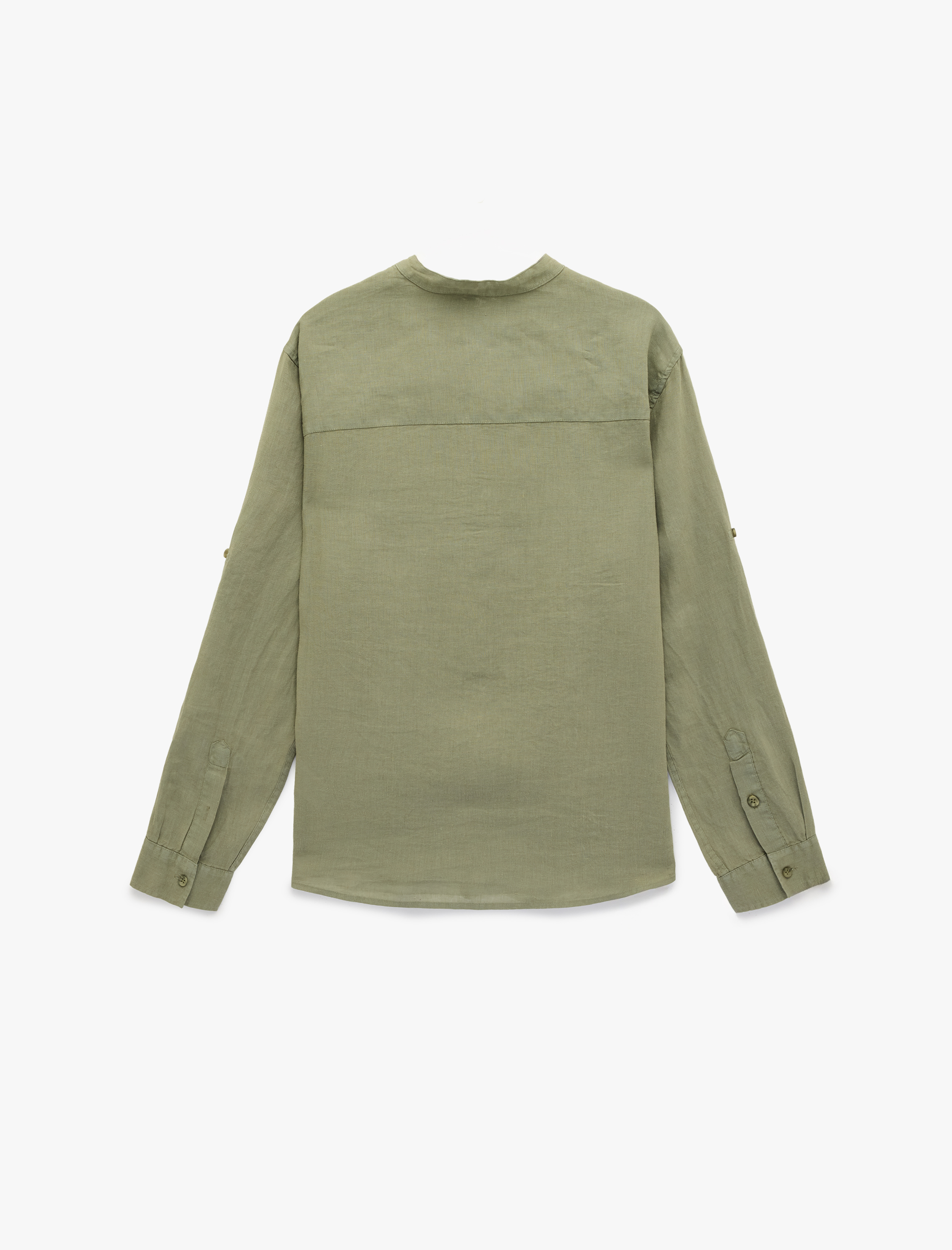   Regular Fit Uzun Kollu Düğmeli Hakim Yaka Keten Gömlek