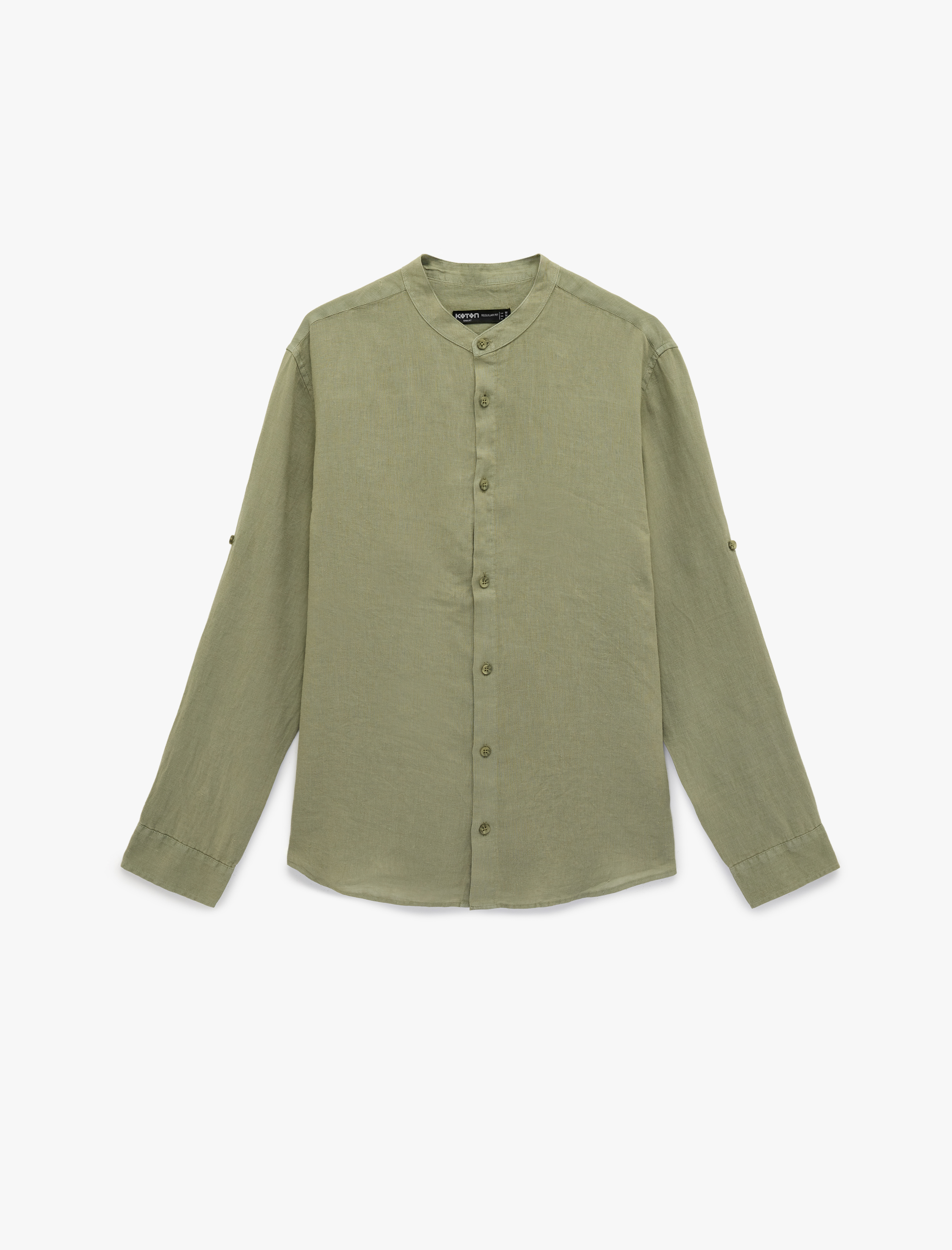   Regular Fit Uzun Kollu Düğmeli Hakim Yaka Keten Gömlek