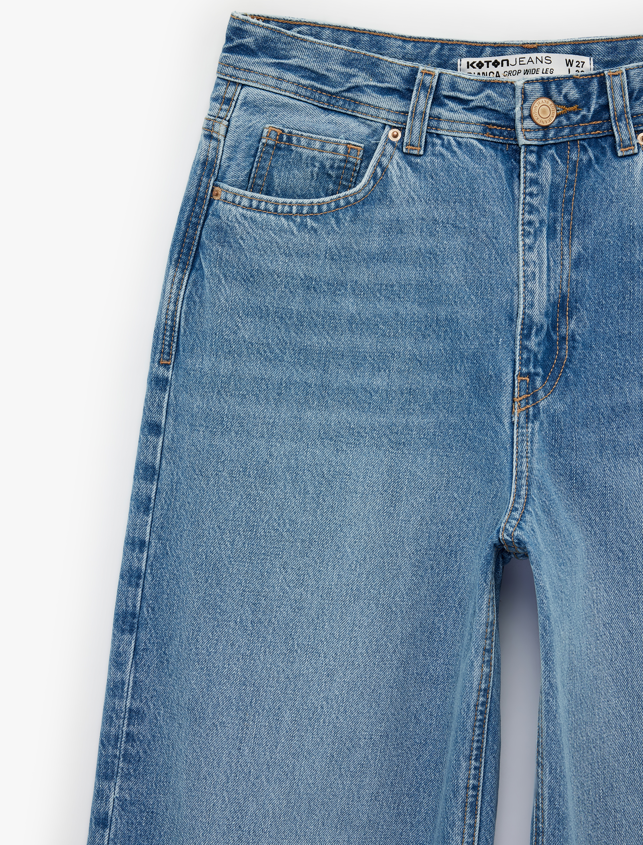   Kısa Geniş Paça Pamuklu Regular Fit Denim Pantolon -  Crop Wide Leg Jeans