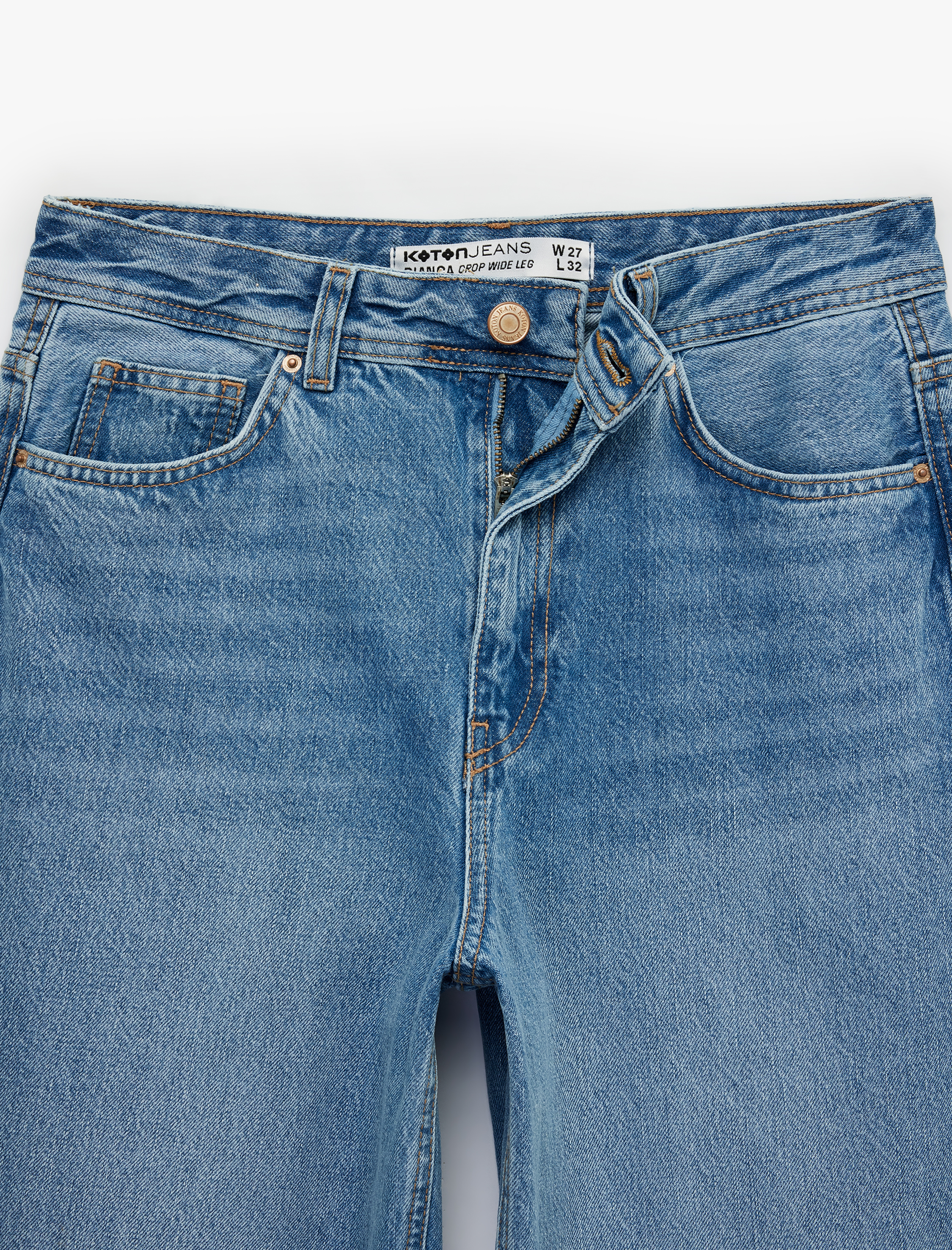   Kısa Geniş Paça Pamuklu Regular Fit Denim Pantolon -  Crop Wide Leg Jeans