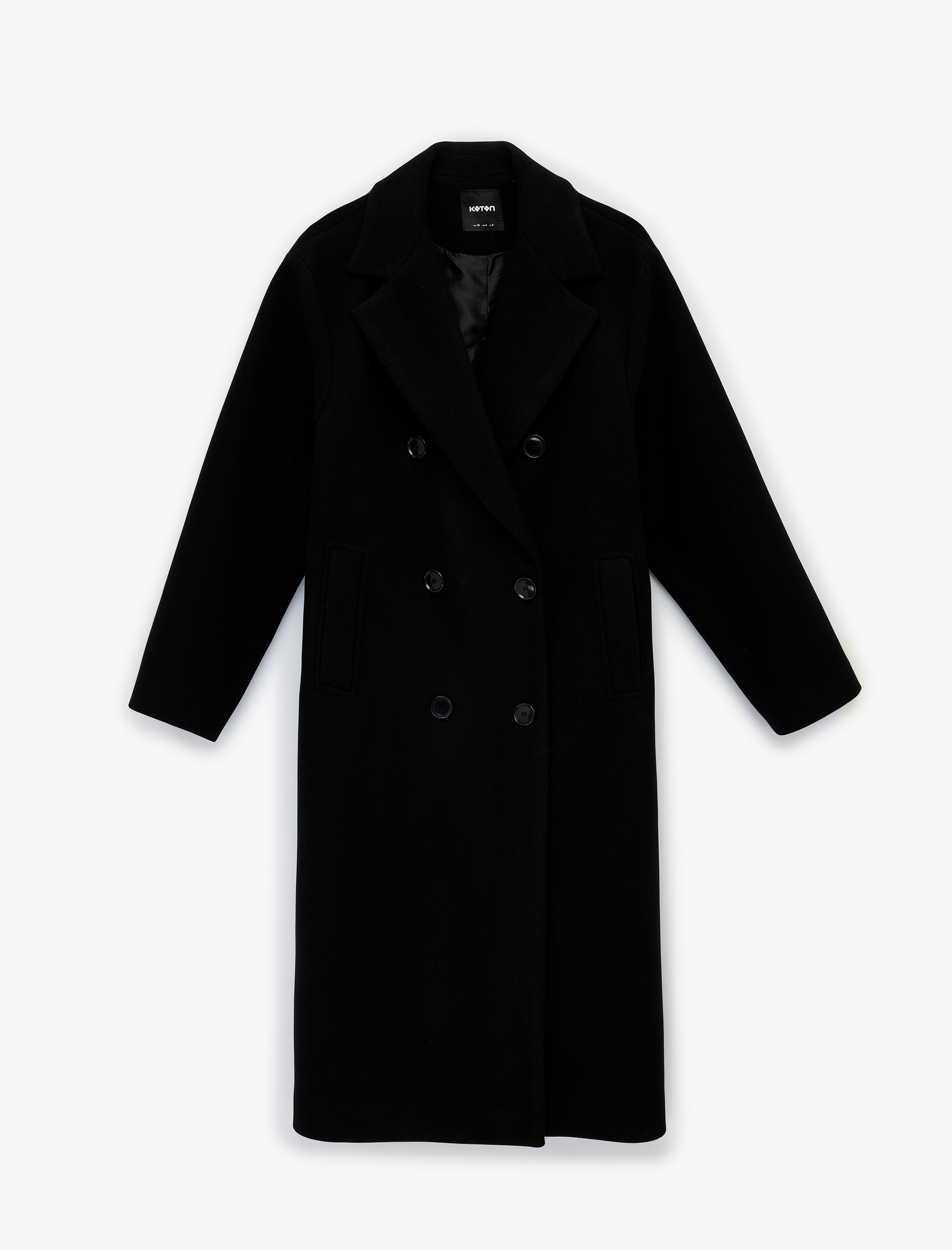   Uzun Kollu Düğmeli Kruvaze Ceket Yaka Kaban