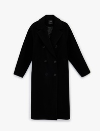 Uzun Kollu Düğmeli Kruvaze Ceket Yaka Kaban