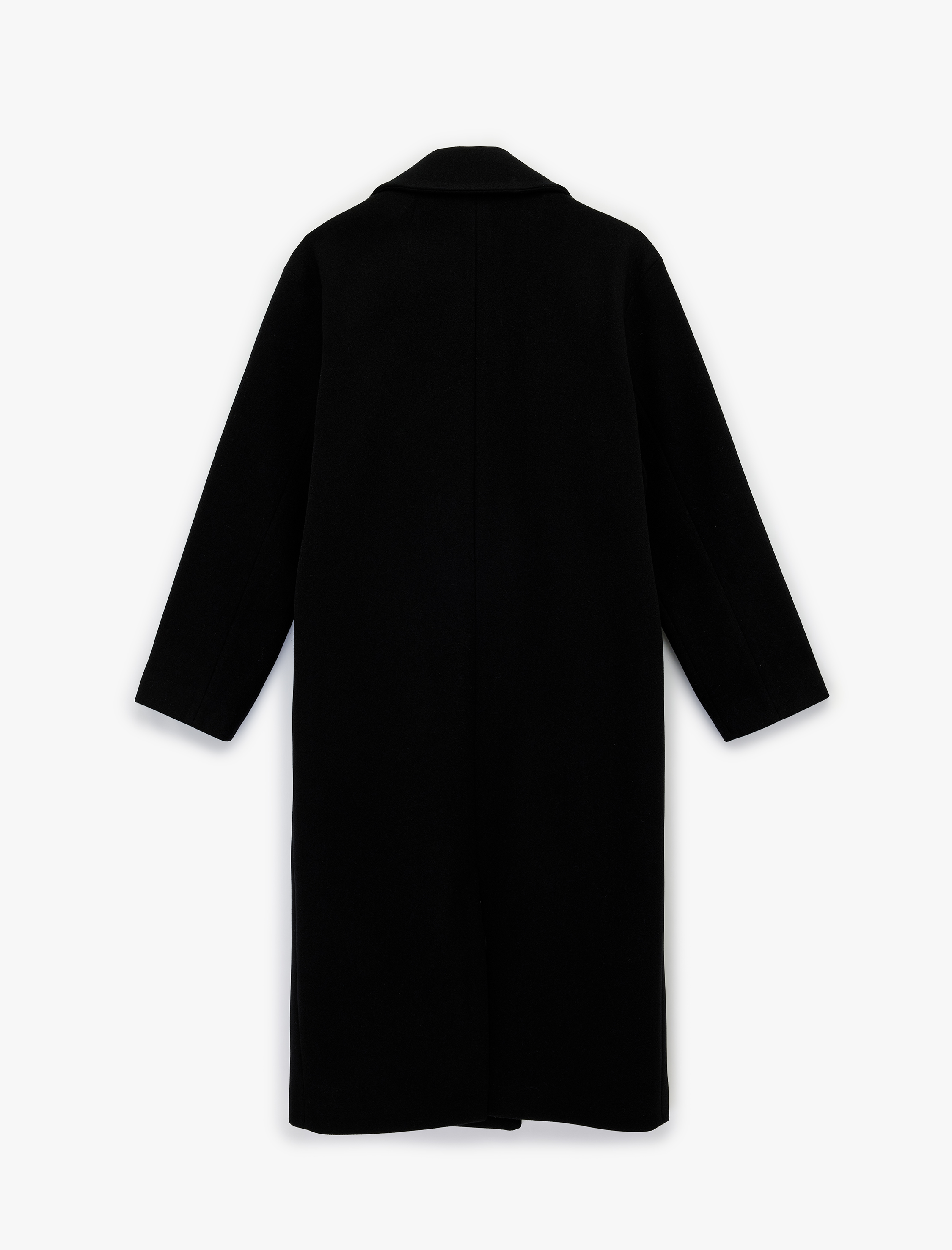   Uzun Kollu Düğmeli Kruvaze Ceket Yaka Kaban