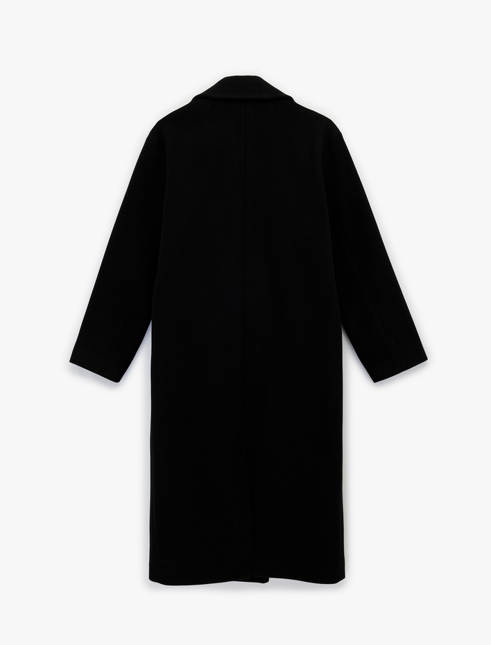  Uzun Kollu Düğmeli Kruvaze Ceket Yaka Kaban