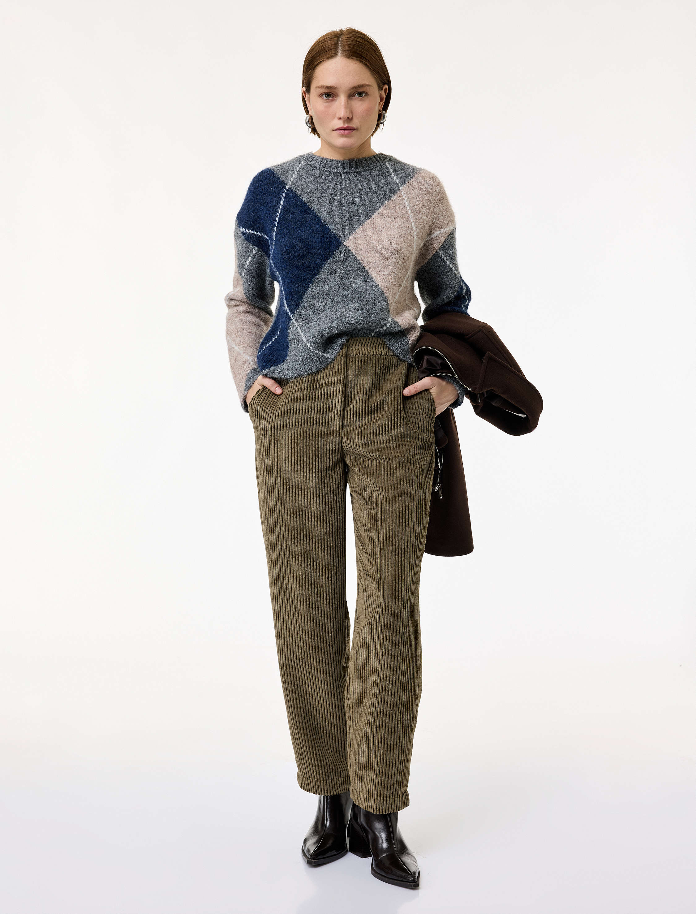   Regular Fit Cepli Havuç Kesim Fitilli Kadife Pantolon