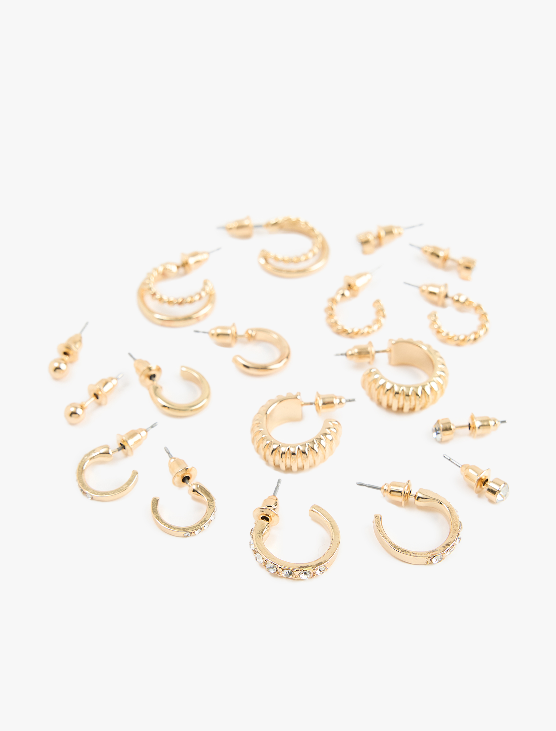  Kadın Taş Detaylı 9'lu Top ve Halka Küpe Seti