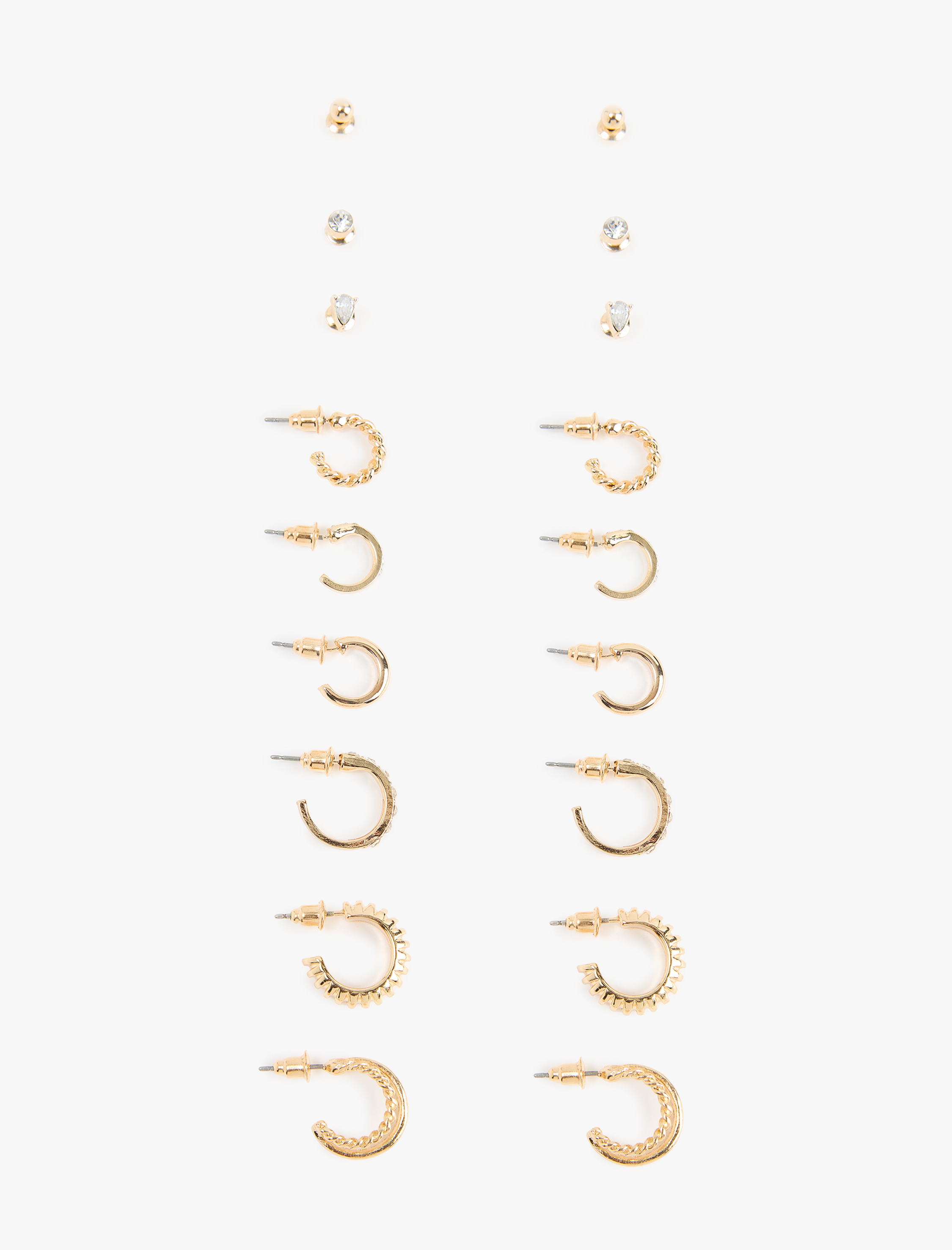  Kadın Taş Detaylı 9'lu Top ve Halka Küpe Seti