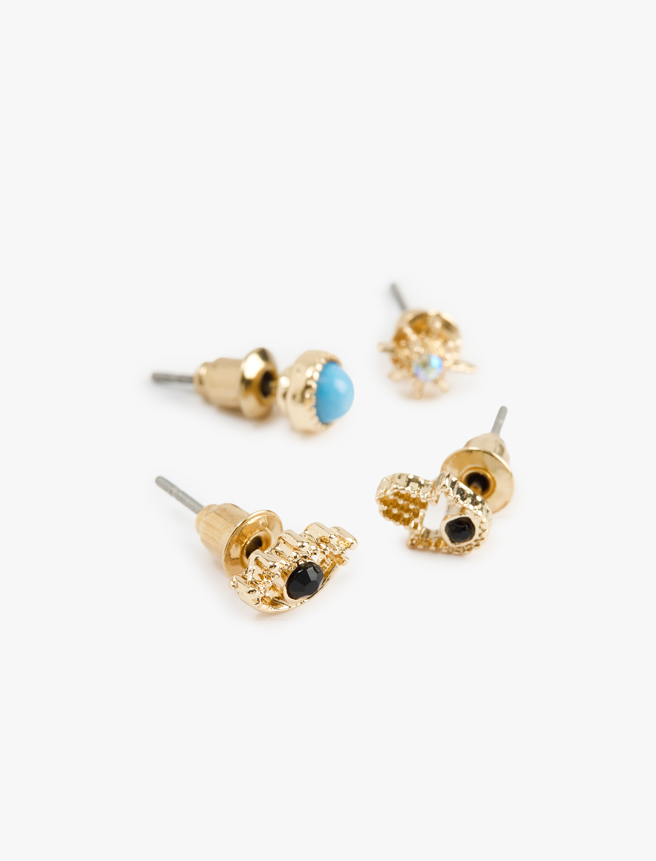  Kadın Çok Renkli Taşlı 4'lü Küpe Seti