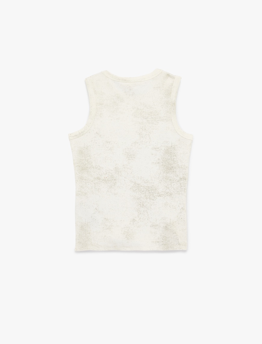 Sarı Kadın Simli Soyut Baskılı Bisiklet Yaka Slim Fit Kolsuz Bluz