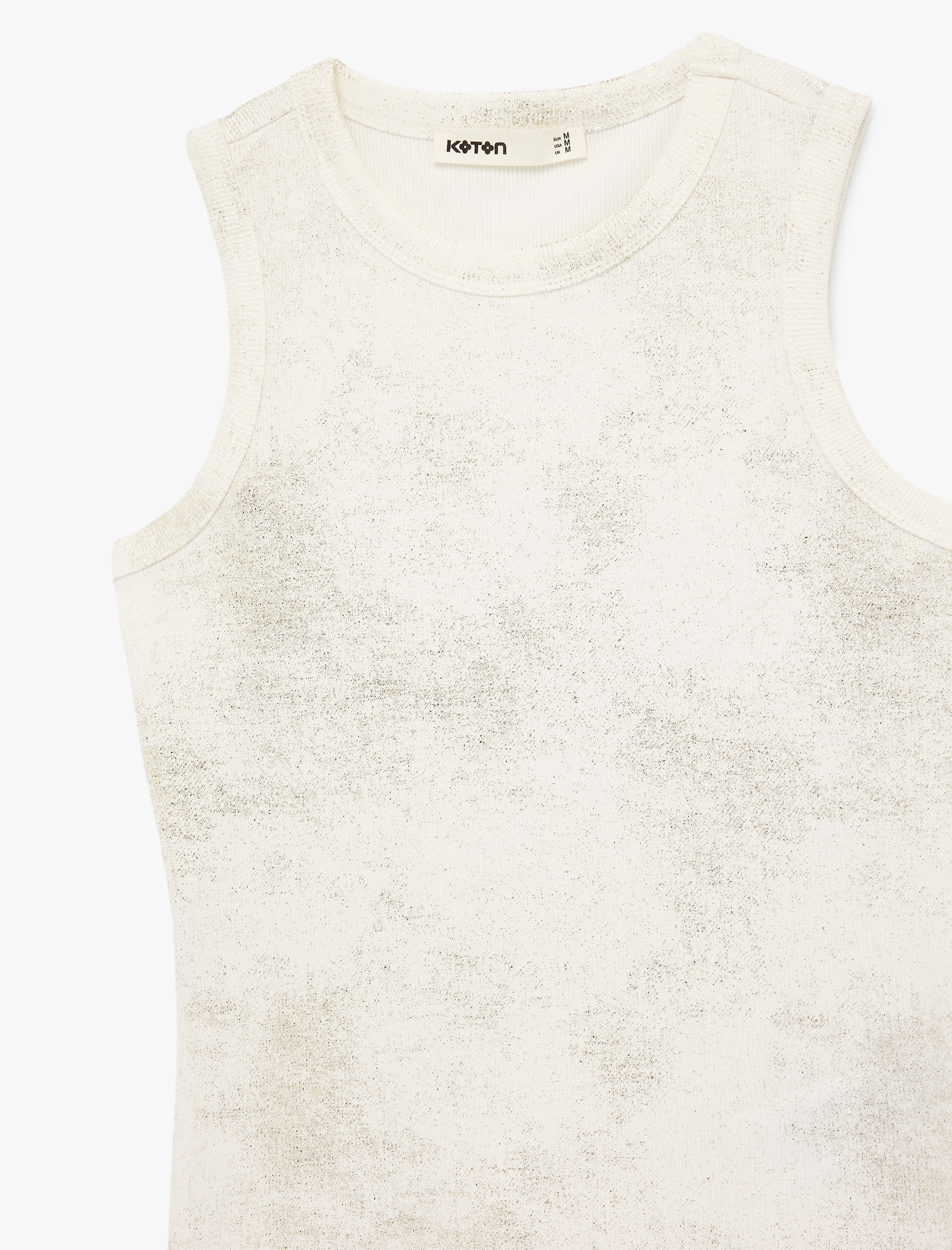   Simli Soyut Baskılı Bisiklet Yaka Slim Fit Kolsuz Bluz