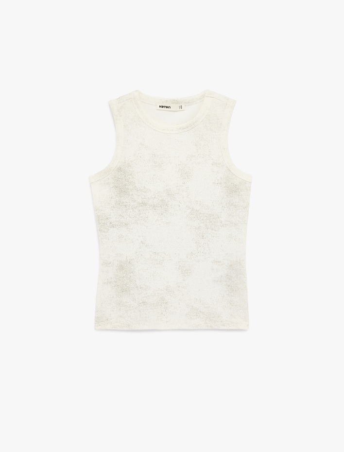  Simli Soyut Baskılı Bisiklet Yaka Slim Fit Kolsuz Bluz