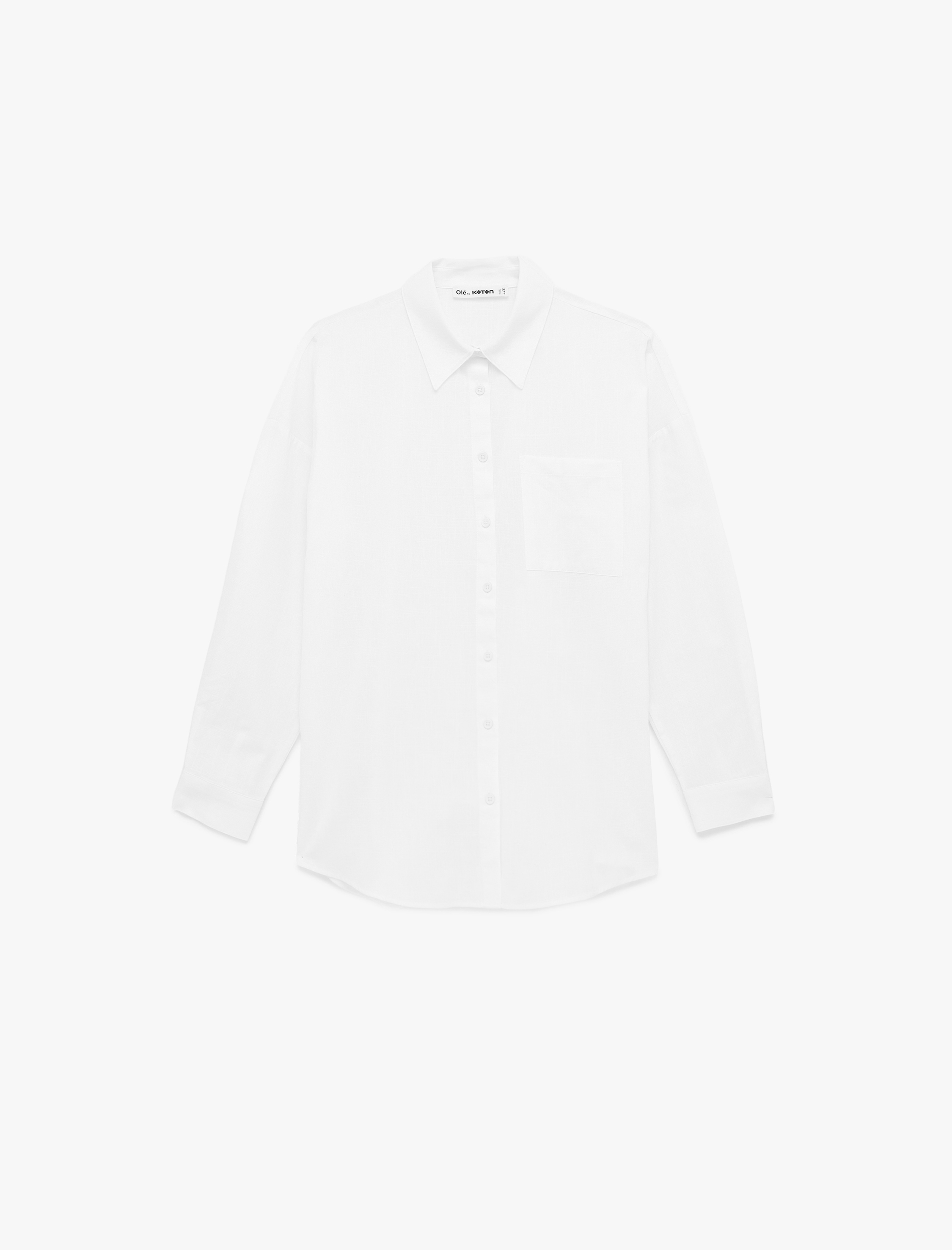   Cep Detaylı Pamuklu Uzun Kollu Klasik Yaka Oversize Gömlek