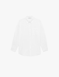 Cep Detaylı Pamuklu Uzun Kollu Klasik Yaka Oversize Gömlek