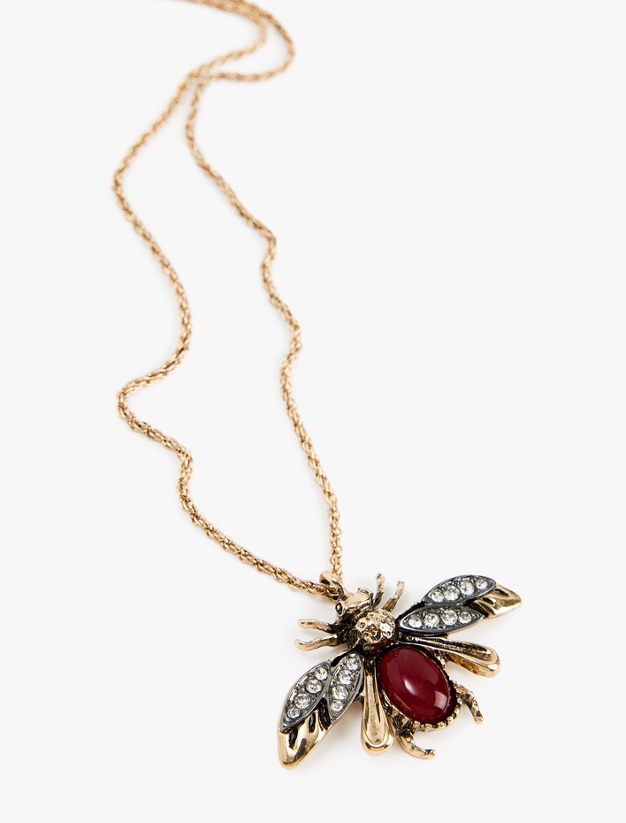 Kadın Taş Detaylı Çelik Karışımlı Arı Kolye - Koton X Melis Ağazat