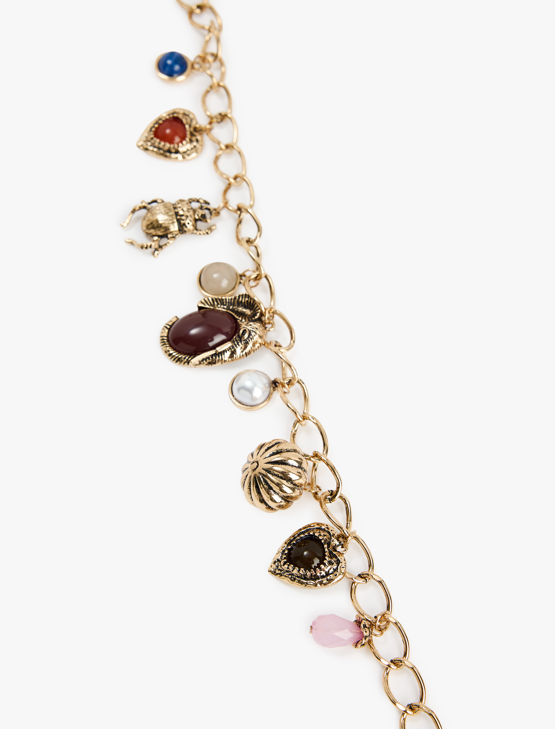  Kadın Çelik Karışımlı Taş Detaylı Kalp Charmlı Zincir Kolye - Koton X Melis Ağazat