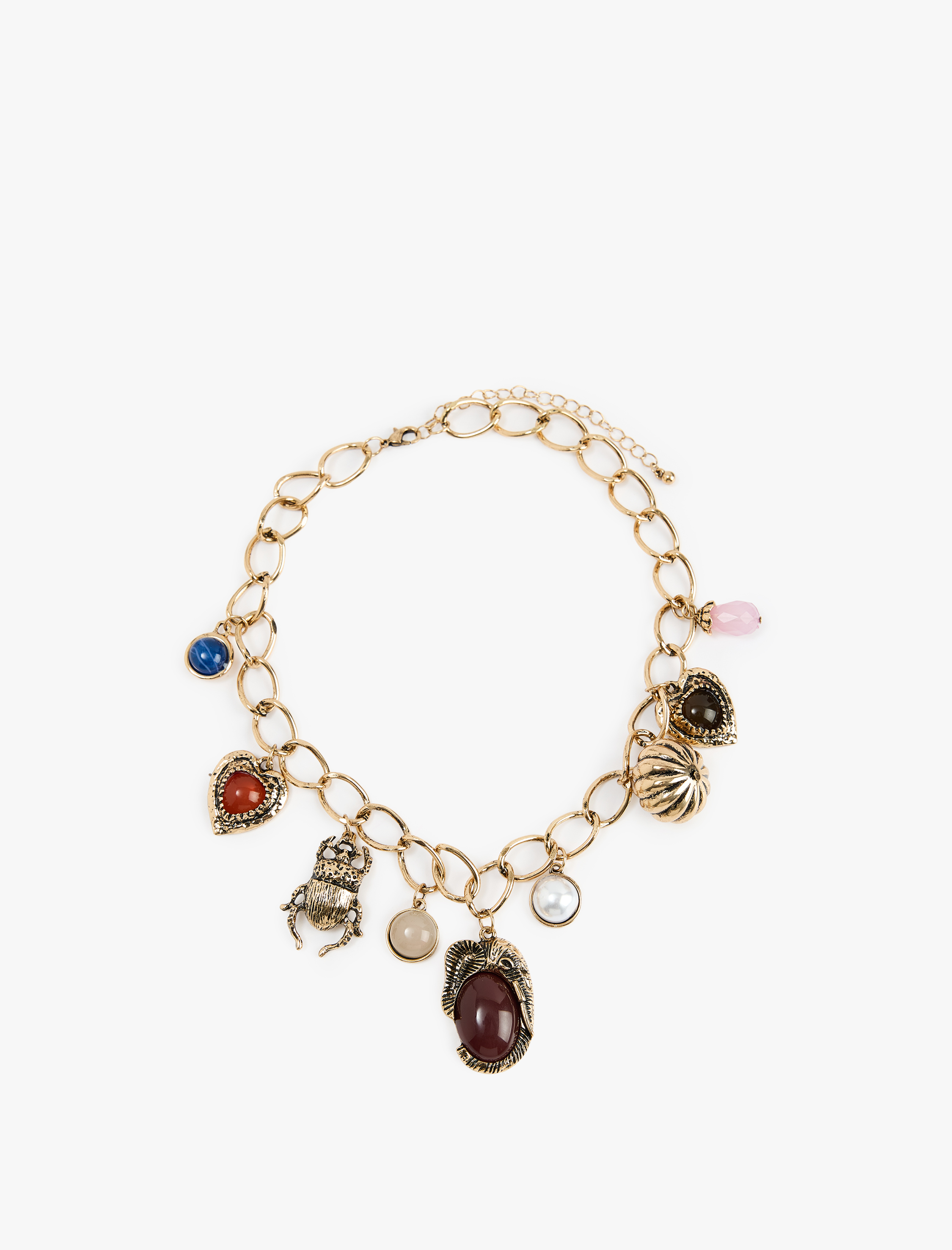  Kadın Çelik Karışımlı Taş Detaylı Kalp Charmlı Zincir Kolye - Koton X Melis Ağazat