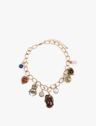 Çelik Karışımlı Taş Detaylı Kalp Charmlı Zincir Kolye - Koton X Melis Ağazat