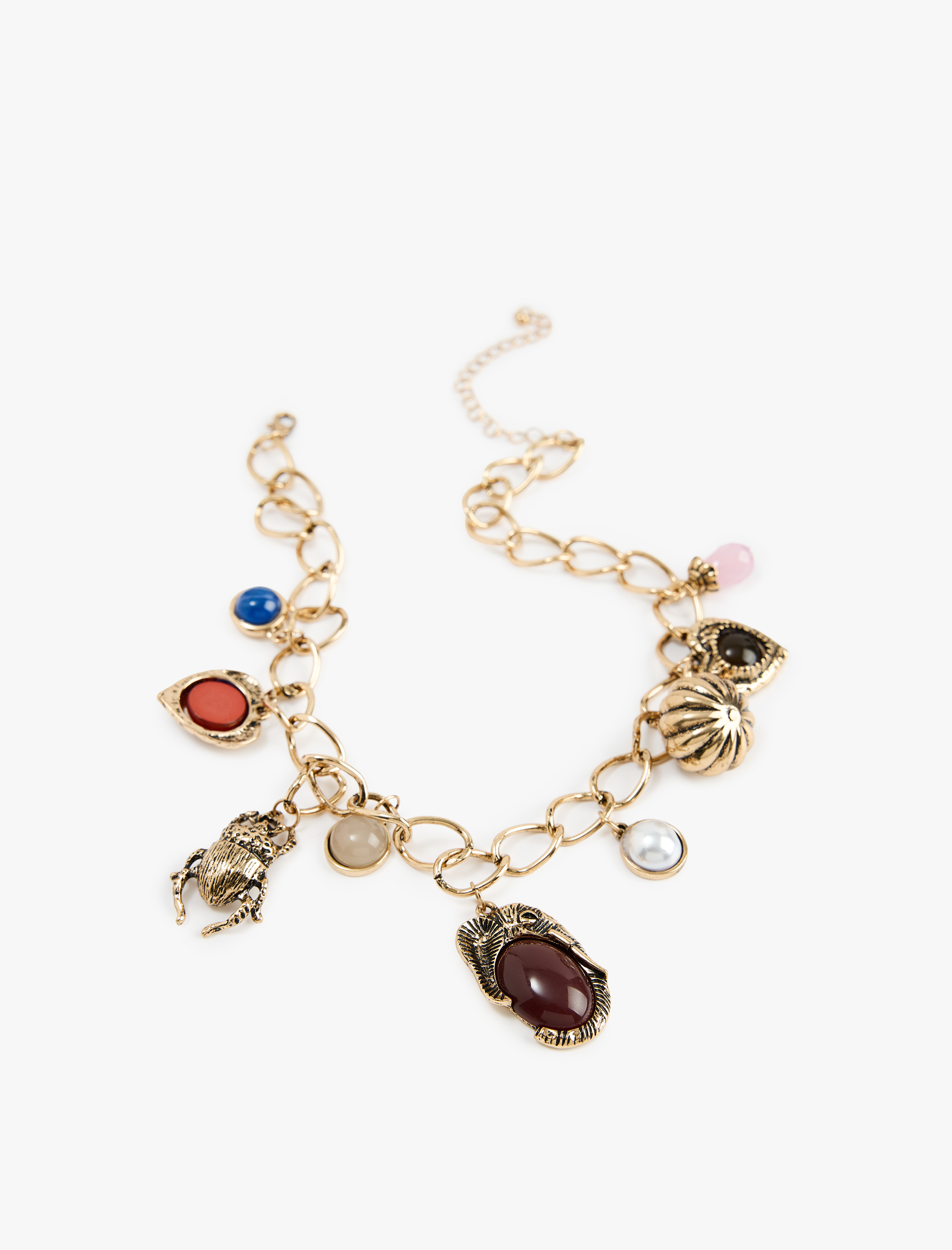  Kadın Çelik Karışımlı Taş Detaylı Kalp Charmlı Zincir Kolye - Koton X Melis Ağazat