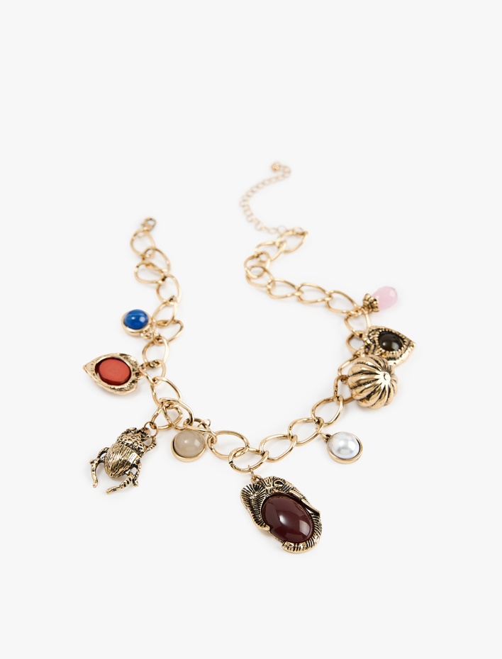 Kadın Çelik Karışımlı Taş Detaylı Kalp Charmlı Zincir Kolye - Koton X Melis Ağazat