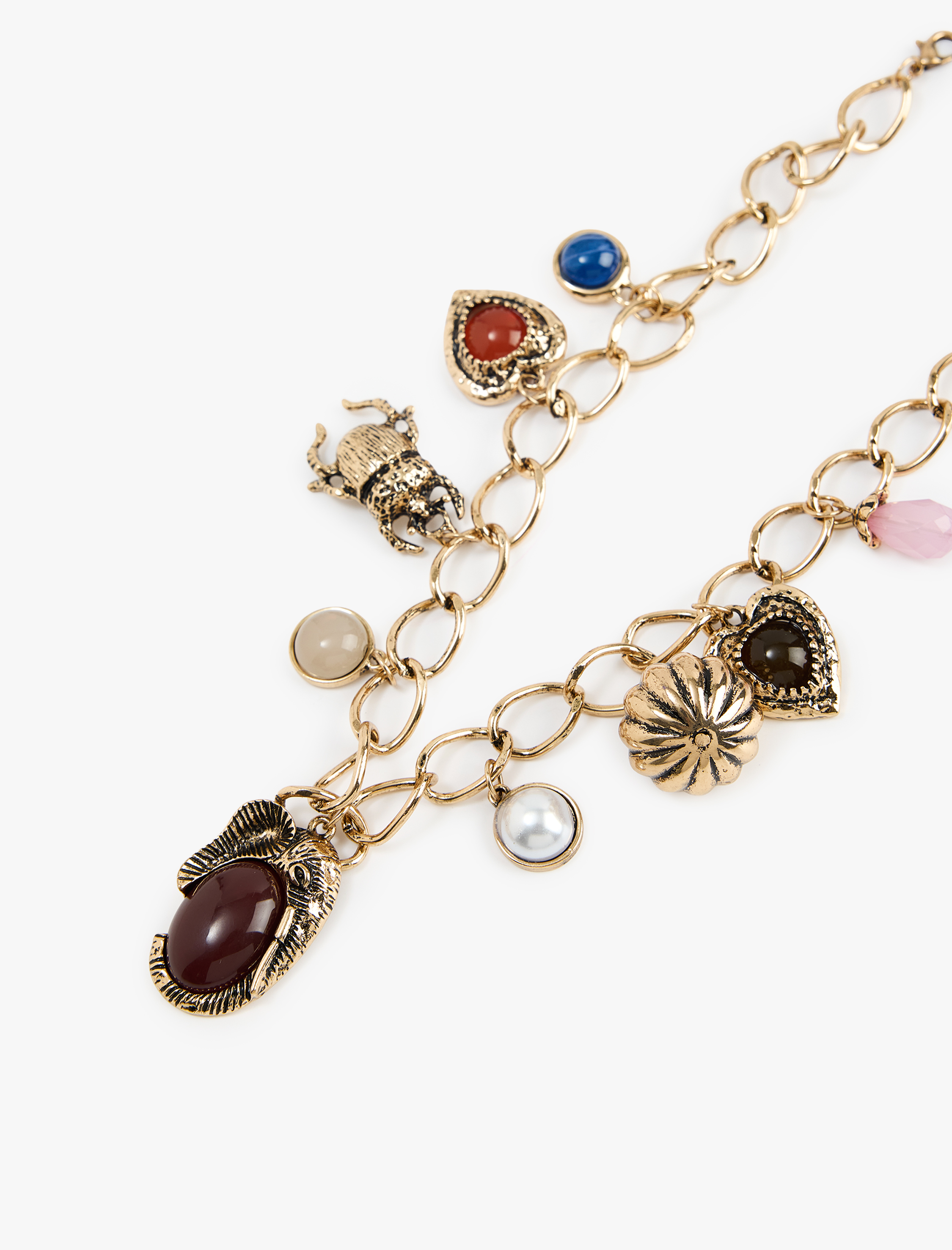  Kadın Çelik Karışımlı Taş Detaylı Kalp Charmlı Zincir Kolye - Koton X Melis Ağazat