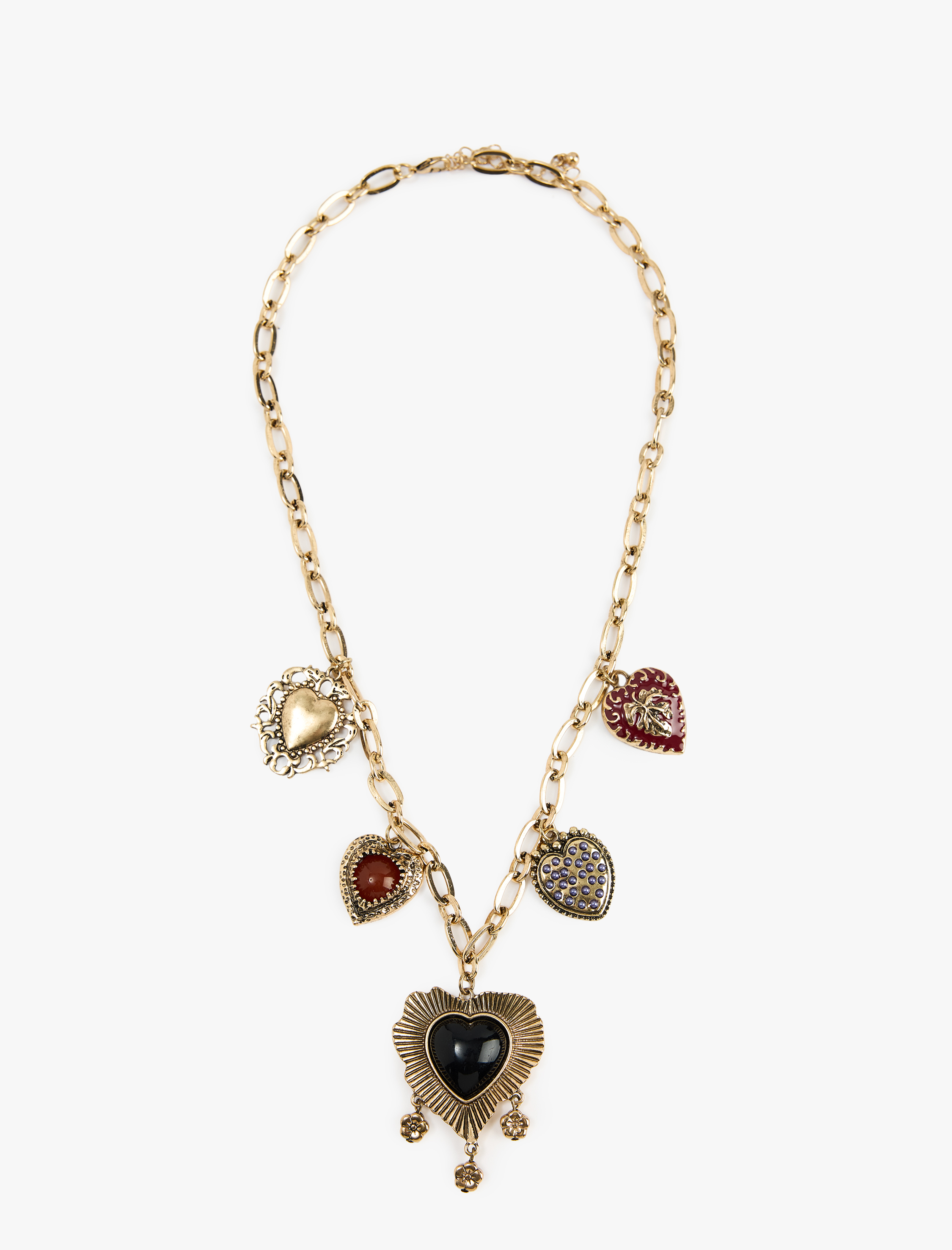  Kadın Taş Detaylı Çelik Karışımlı Kalp Charmlı Kolye - Koton X Melis Ağazat