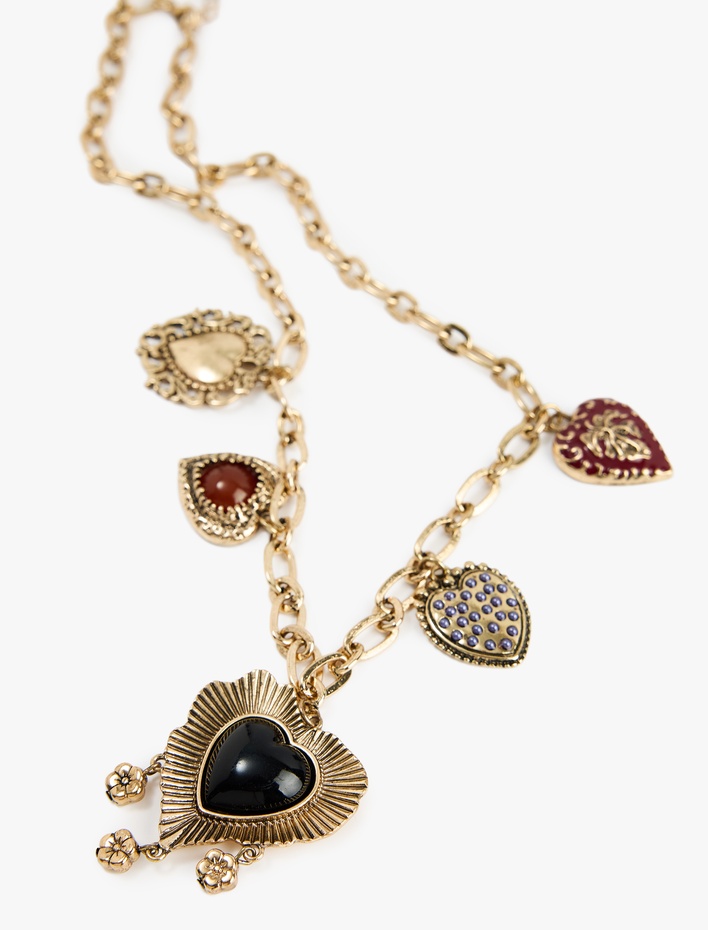 Kadın Taş Detaylı Çelik Karışımlı Kalp Charmlı Kolye - Koton X Melis Ağazat