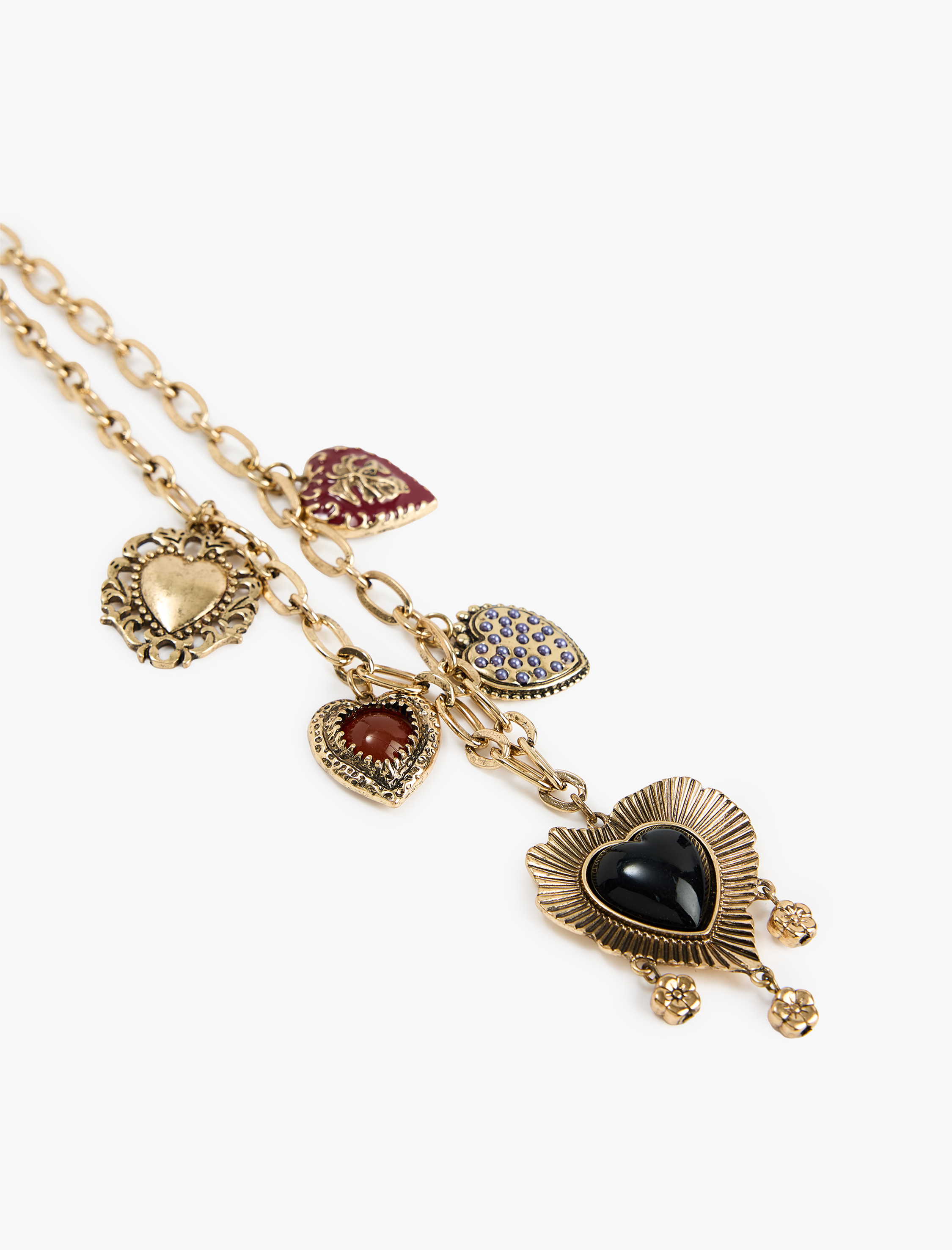  Kadın Taş Detaylı Çelik Karışımlı Kalp Charmlı Kolye - Koton X Melis Ağazat