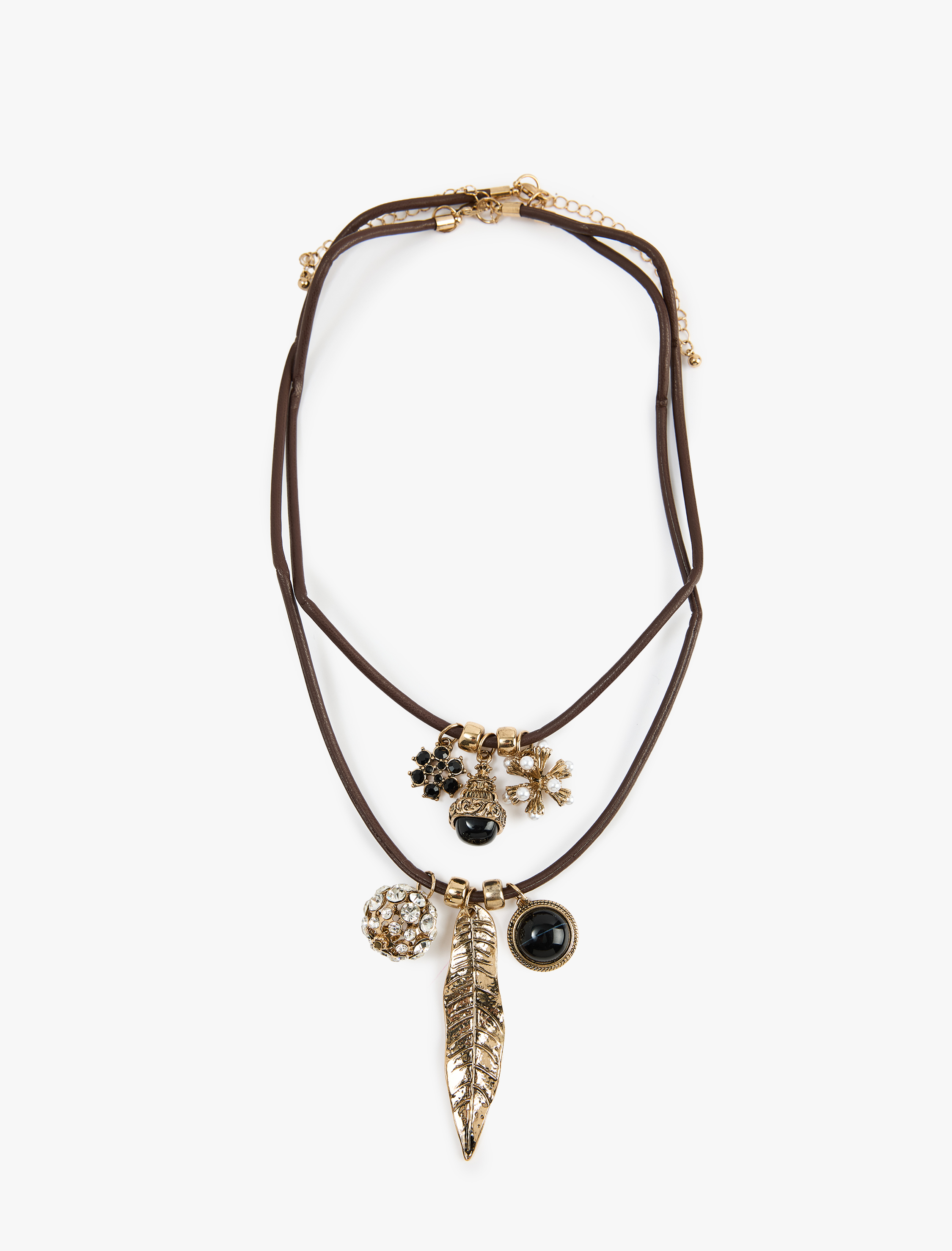  Kadın Taş Detaylı Çelik Karışımlı Çiçekli Çoklu Kolye - Koton X Melis Ağazat