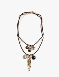 Taş Detaylı Çelik Karışımlı Çiçekli Çoklu Kolye - Koton X Melis Ağazat