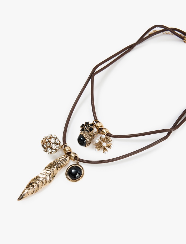 Kadın Taş Detaylı Çelik Karışımlı Çiçekli Çoklu Kolye - Koton X Melis Ağazat