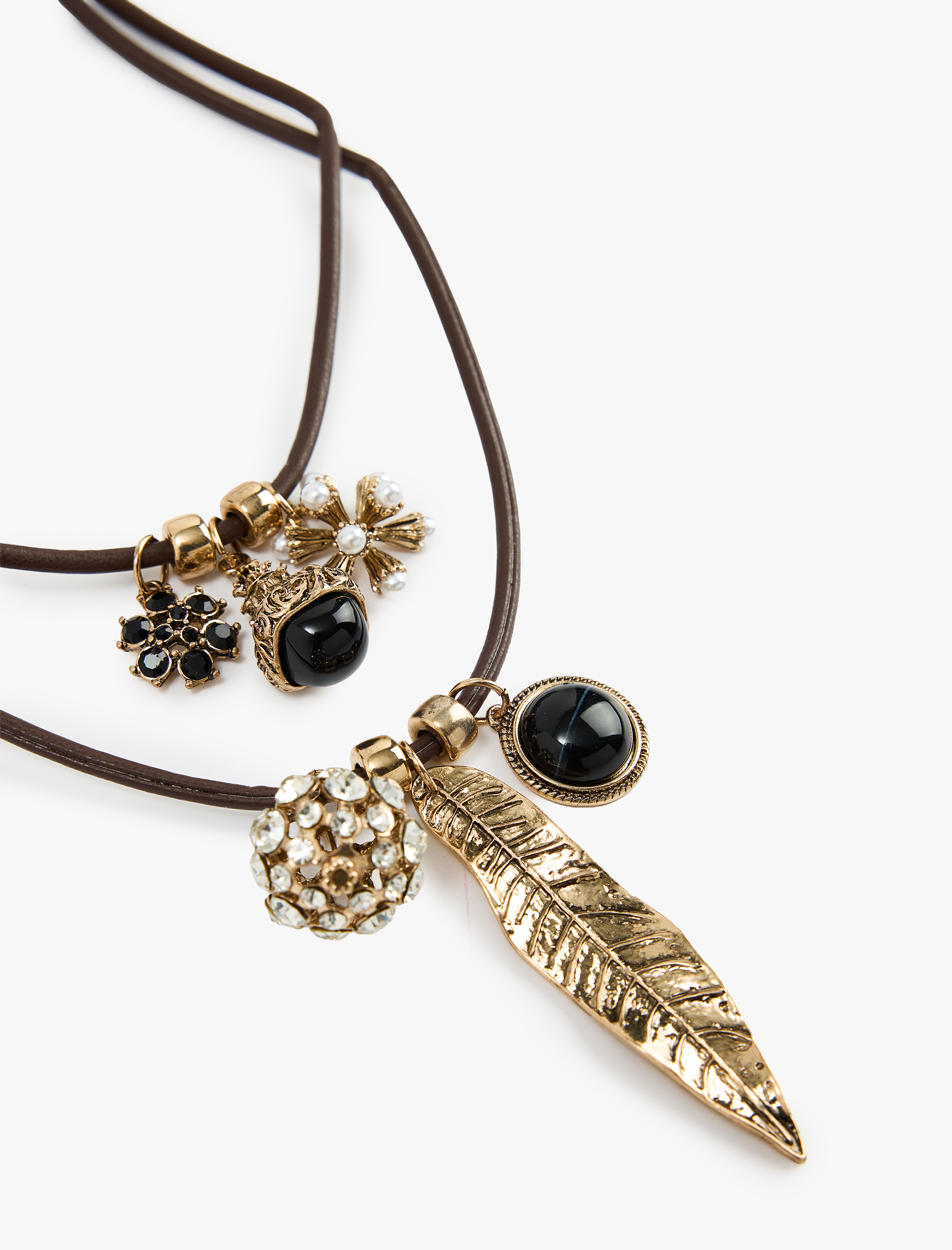  Kadın Taş Detaylı Çelik Karışımlı Çiçekli Çoklu Kolye - Koton X Melis Ağazat