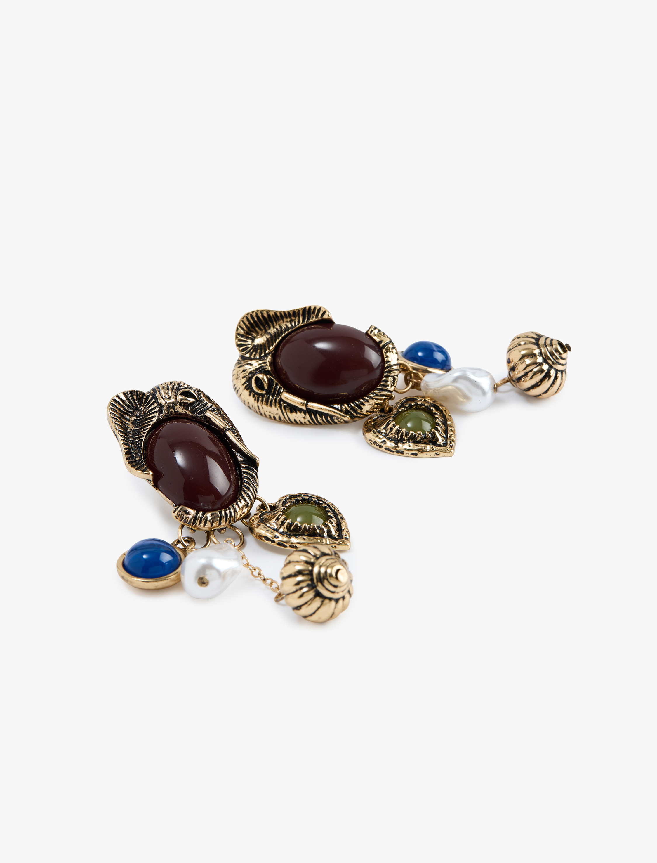  Kadın Çok Renkli Taş Detaylı Charmlı Sallantılı Fil Küpe - Koton X Melis Ağazat