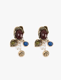 Çok Renkli Taş Detaylı Charmlı Sallantılı Fil Küpe - Koton X Melis Ağazat