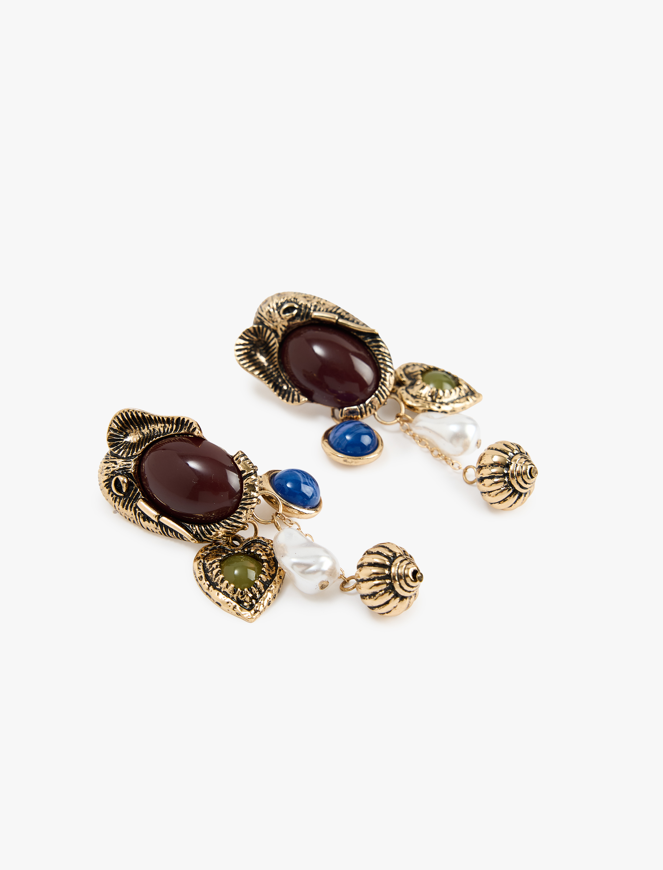  Kadın Çok Renkli Taş Detaylı Charmlı Sallantılı Fil Küpe - Koton X Melis Ağazat