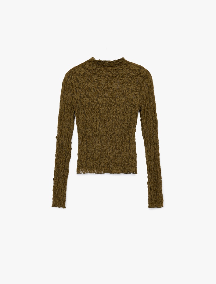  Uzun Kollu Dokulu Dik Yaka Slim Fit Tişört