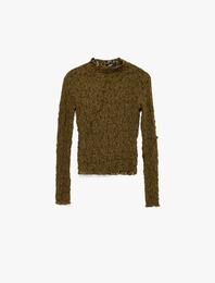 Uzun Kollu Dokulu Dik Yaka Slim Fit Tişört