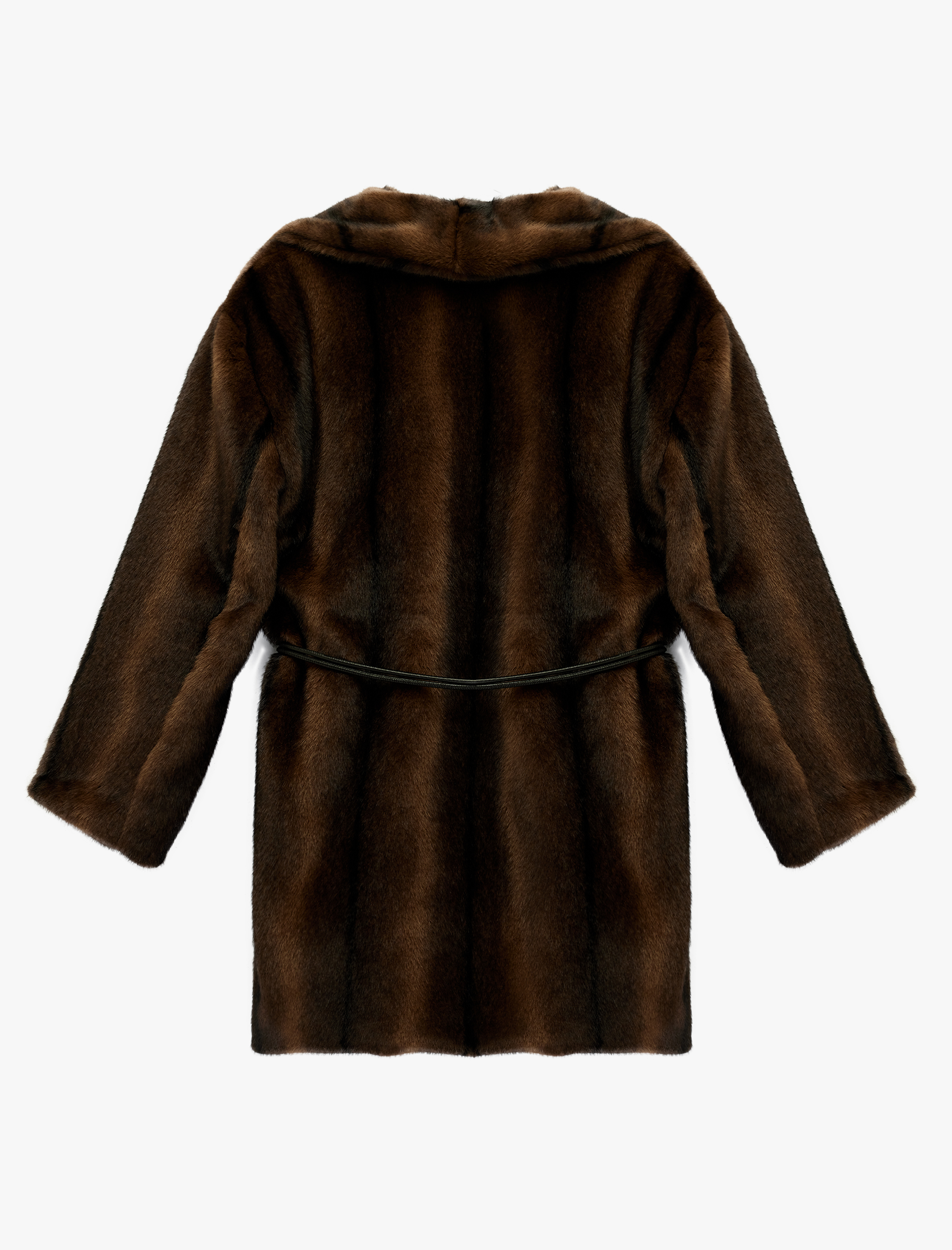   Kemer Detaylı Kruvaze Yaka Uzun Kollu Suni Kürk Kaban