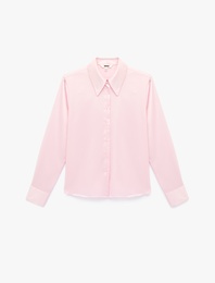 Slim Fit Uzun Kollu Düğmeli Klasik Yaka Saten Gömlek