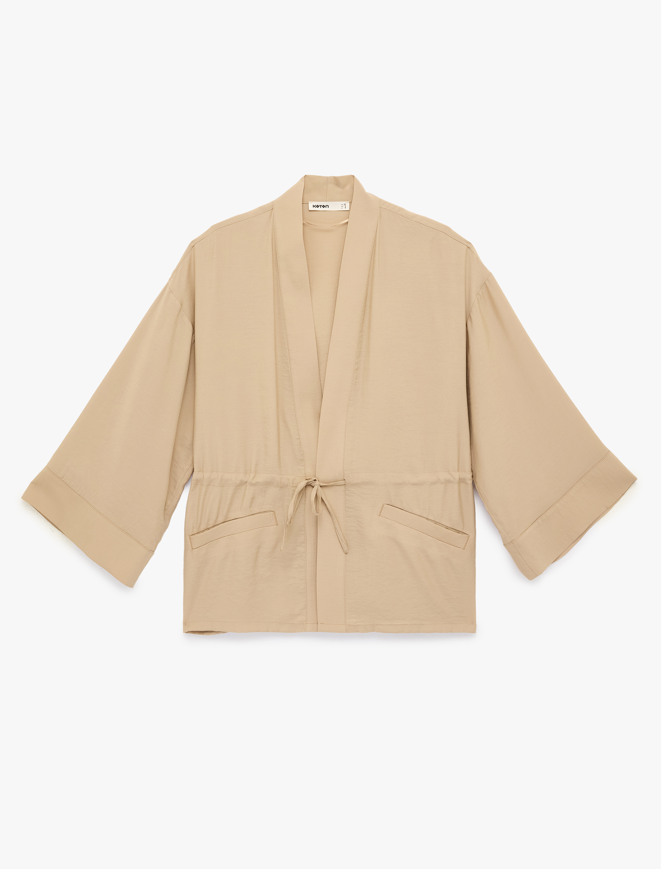   Mandarin Yaka Cepli 3/4 Kol Modal Karışımlı Beli Bağlamalı Kimono