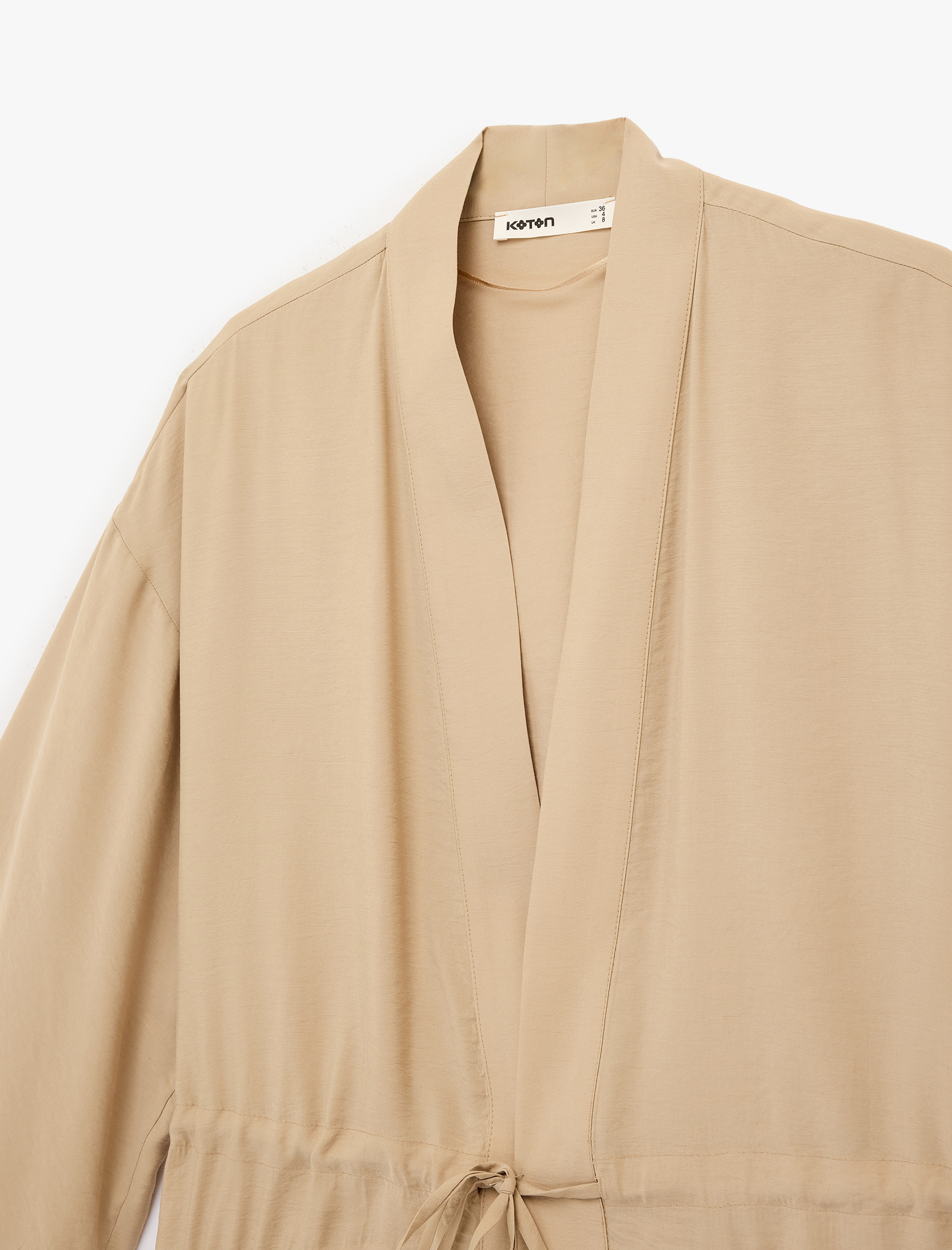   Mandarin Yaka Cepli 3/4 Kol Modal Karışımlı Beli Bağlamalı Kimono