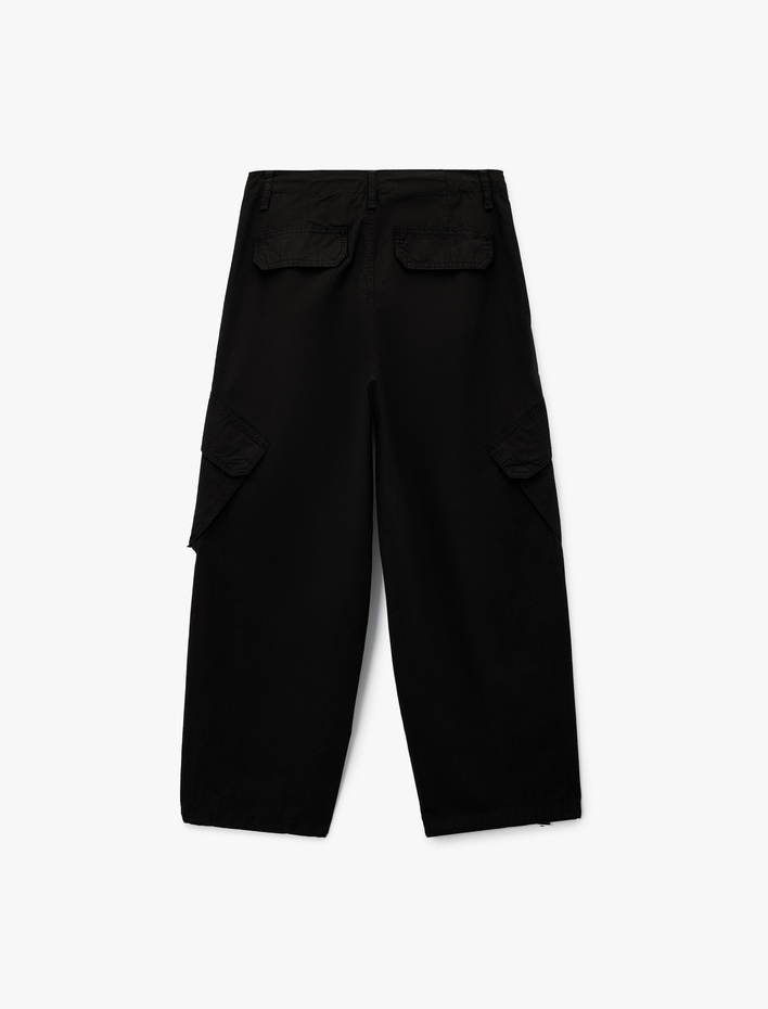  Pamuklu Rahat Kalıp Stoperli Beli Bağcıklı Kargo Cepli Balon Pantolon