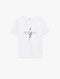 Regular Fit Kısa Kollu Bisiklet Yaka Baskılı Pamuklu Tişört