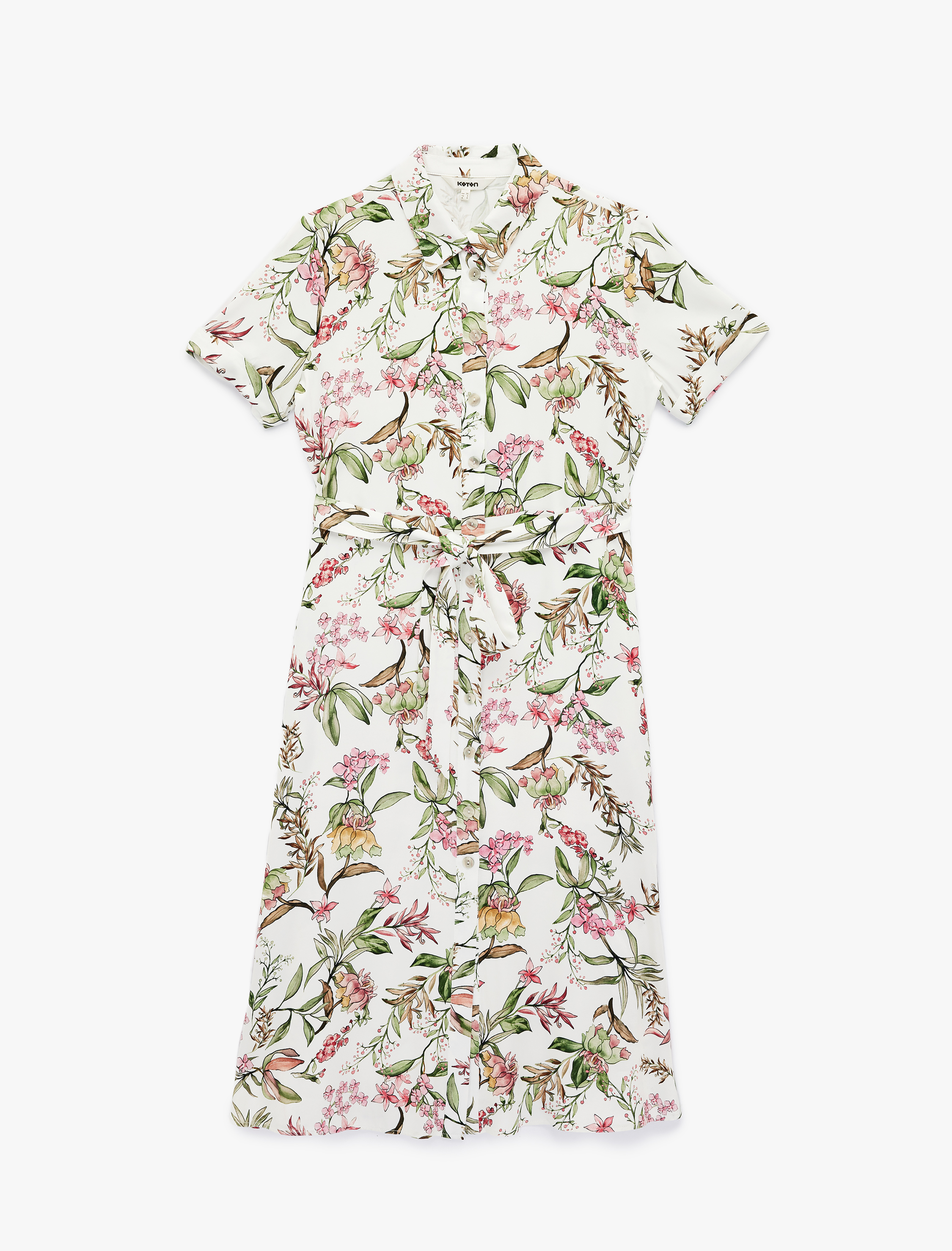   Kısa Kollu Gömlek Yaka Cepli Viskon Çiçekli Gömlek Elbise