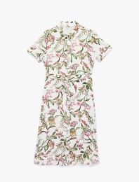 Kısa Kollu Gömlek Yaka Cepli Viskon Çiçekli Gömlek Elbise