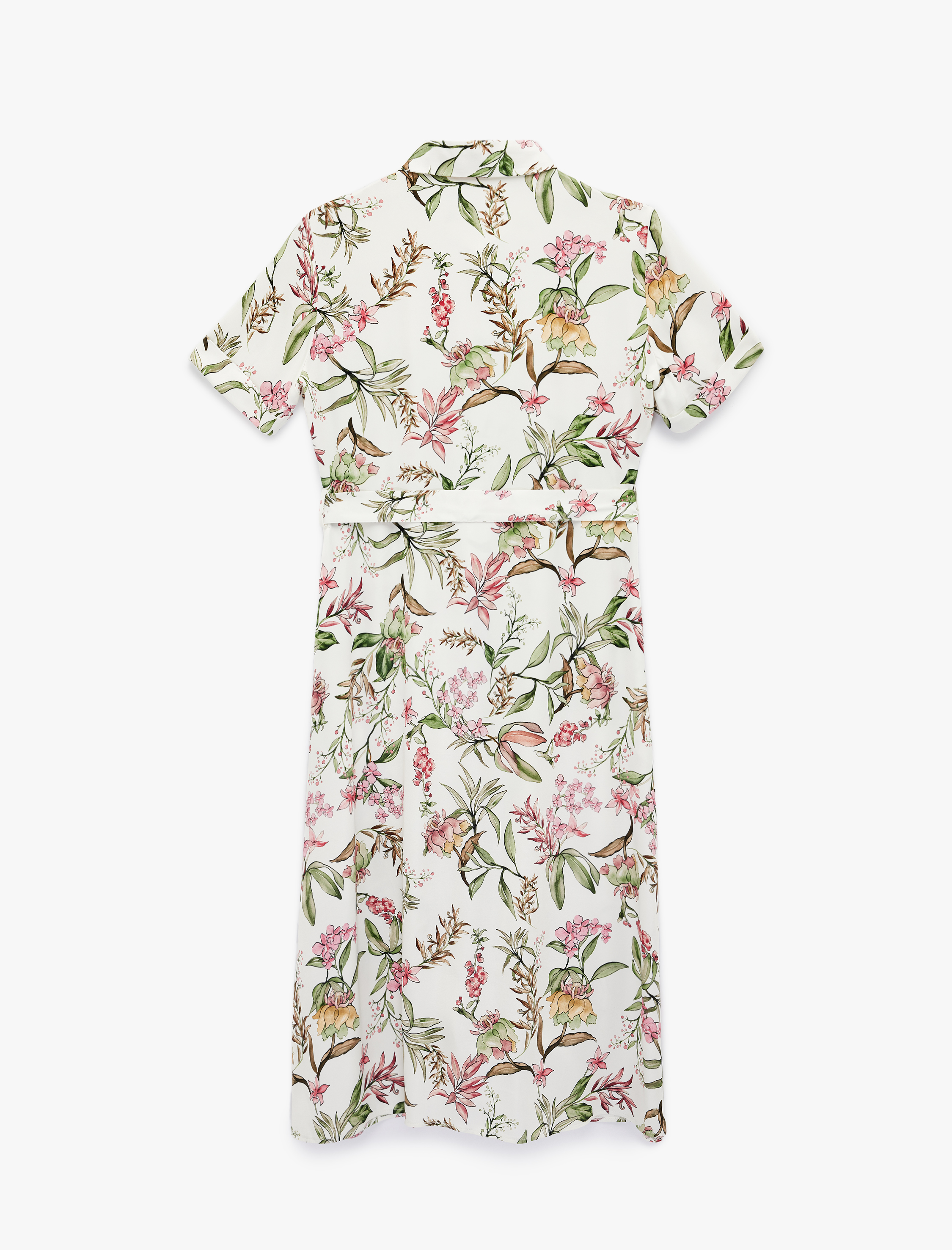   Kısa Kollu Gömlek Yaka Cepli Viskon Çiçekli Gömlek Elbise