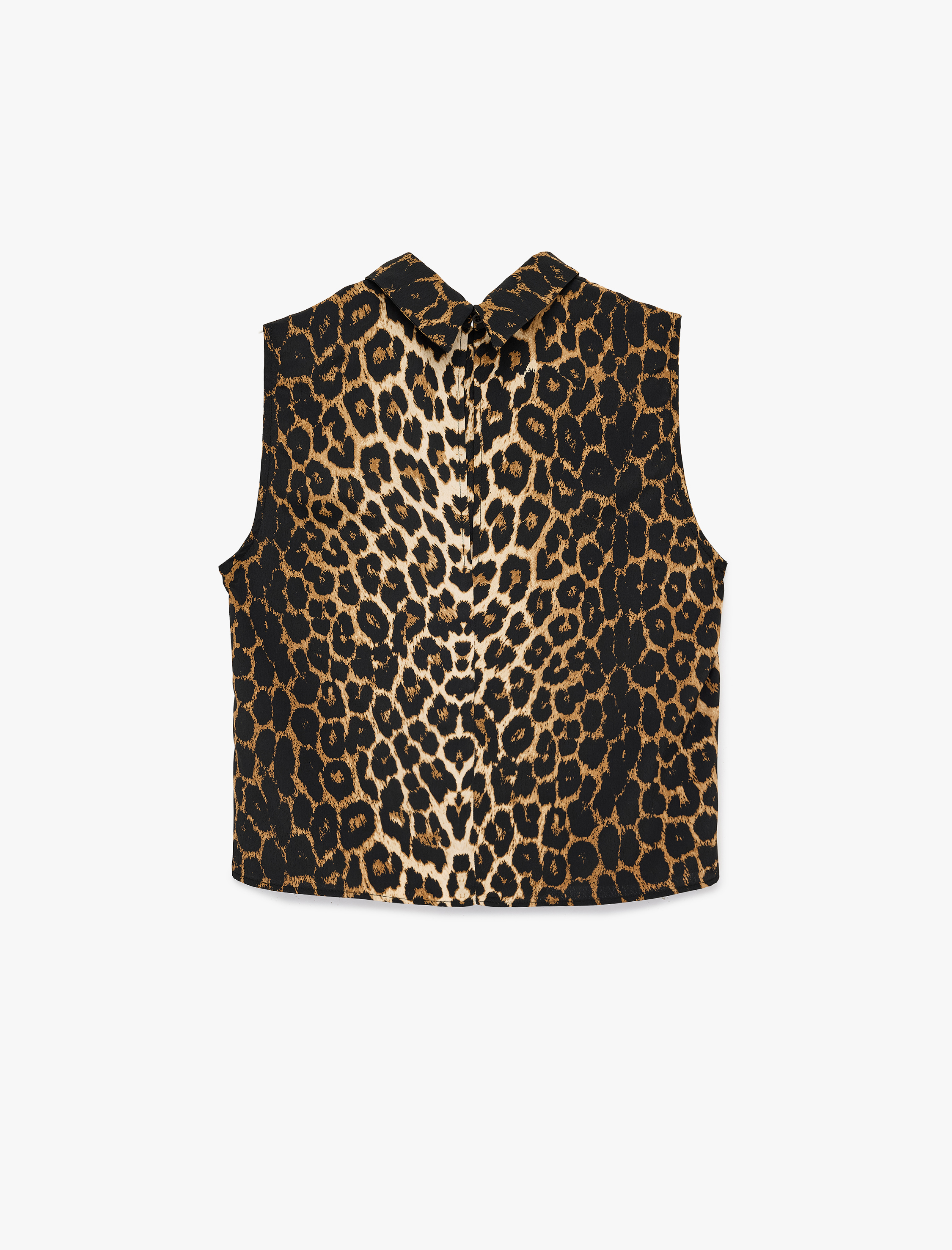   Dik Yaka Kolsuz Leopar Desenli Bluz